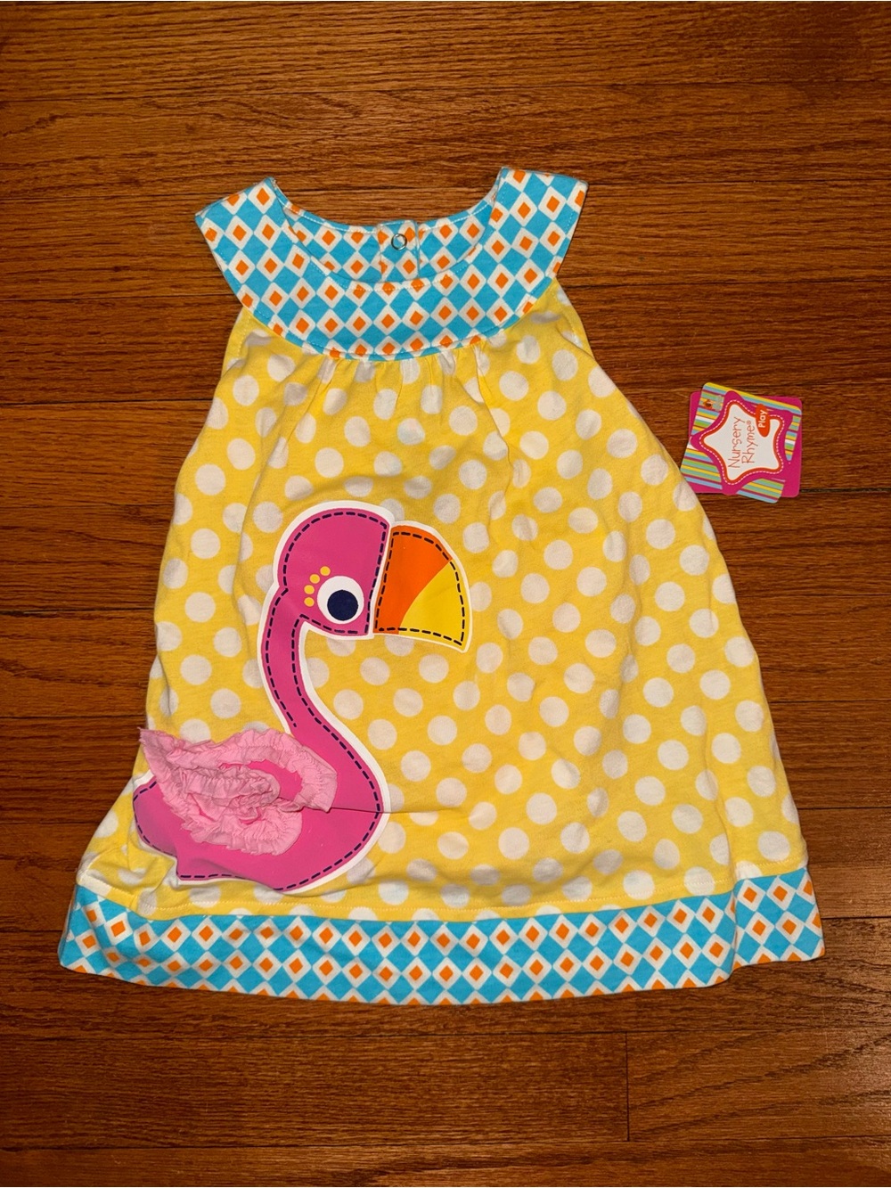 Nursery Rhyme Turquoise and Orange Geometric Snap Romper